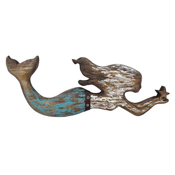 Rustic Wood Mermaid Decor Hanging Nautical Wall Decor, Wooden Mermaid Plaque🦎 - Picture 1 of 7
